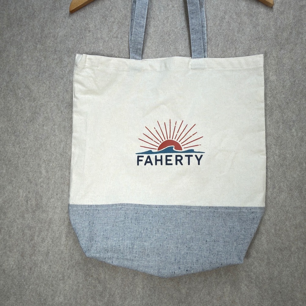 Faherty Tote Bag Unisex OS Cream Gray Coastal Sustainable Beachy Casual Academia